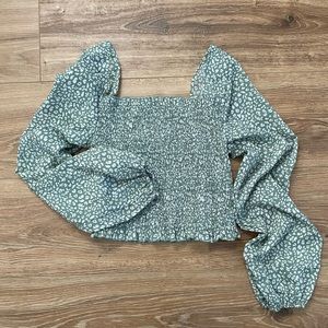 Allover shirred crop blouse